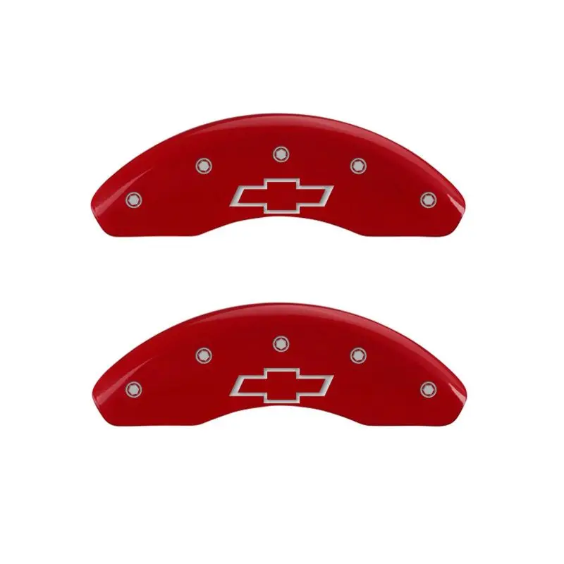 Mgp 4 Caliper Covers Engraved Front & Rear Bowtie Red Finish Silver Ch 1