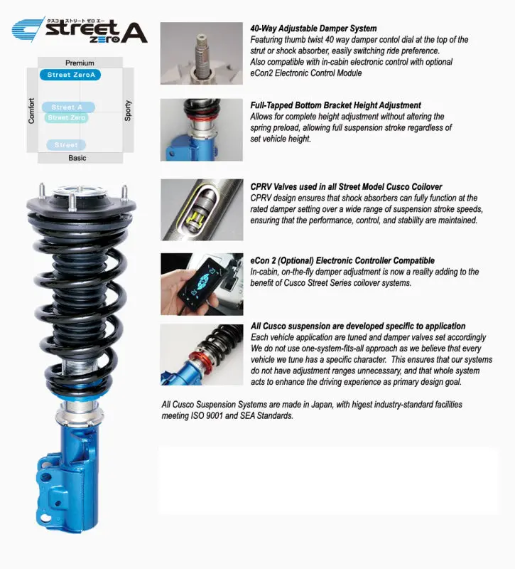 Cusco Street Zero-A Coilovers – 40-Way Rebound Adjustable, Designed For 2014–2016 Subaru Impreza Gr/Gt (Sjf/Sjg) 1